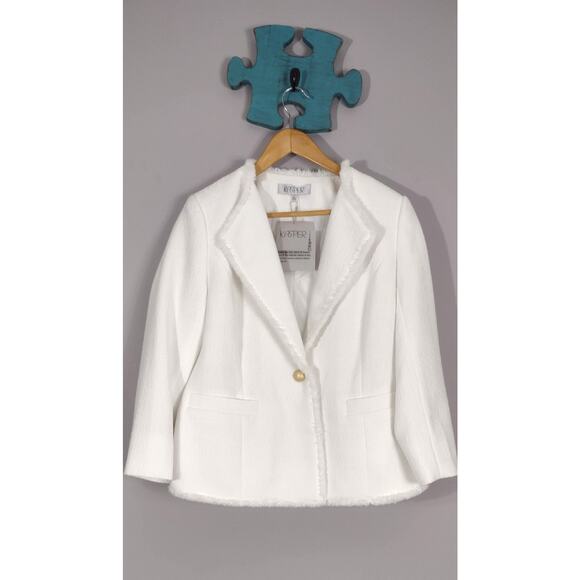 Kasper Women's Tweed One-Button Fringe Blazer White Size 6 NWT - Picture 2 of 15